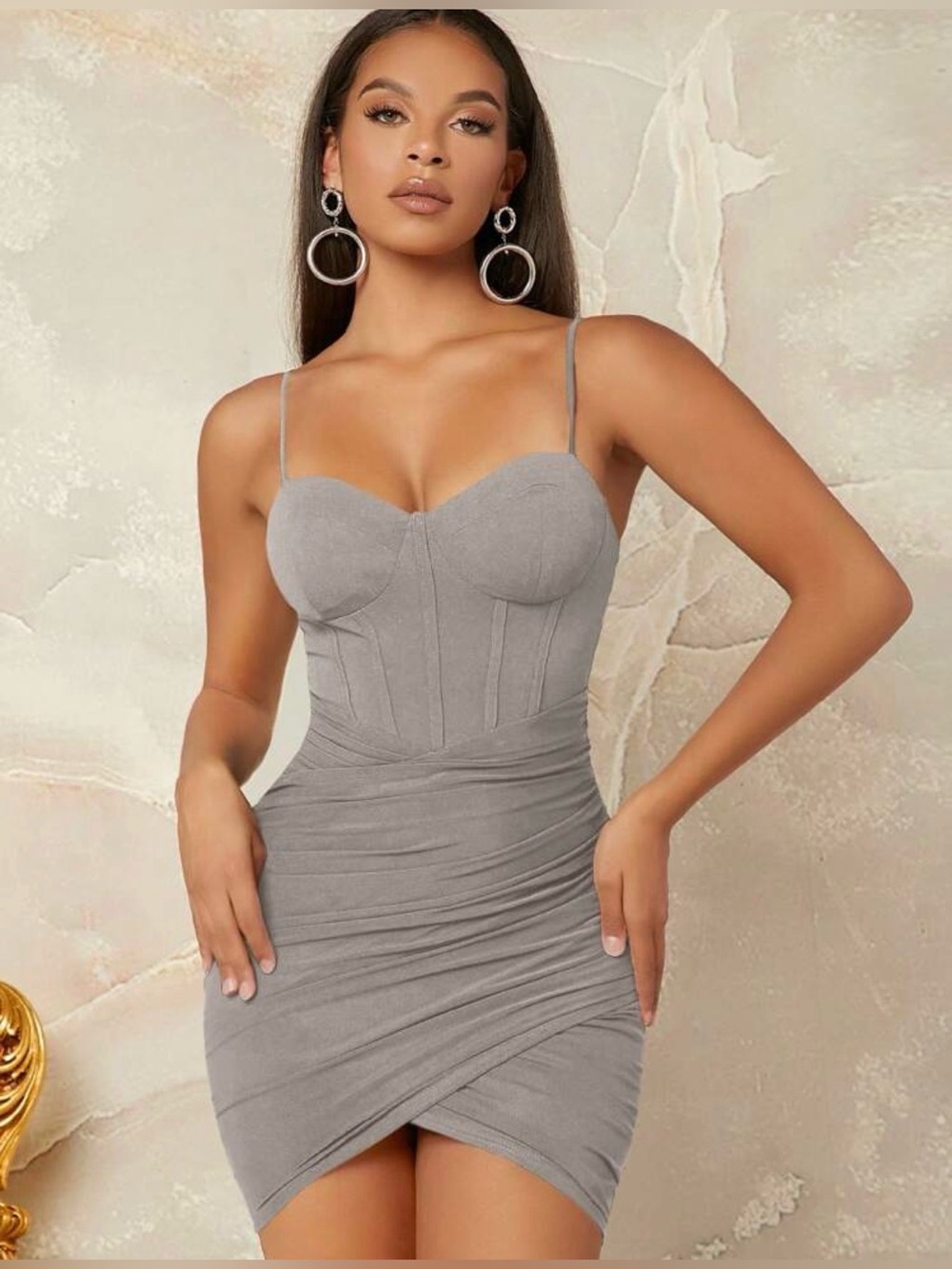 Shein | NEW Gray Ruched Wrap Hem Bustier Cami Dress Size L